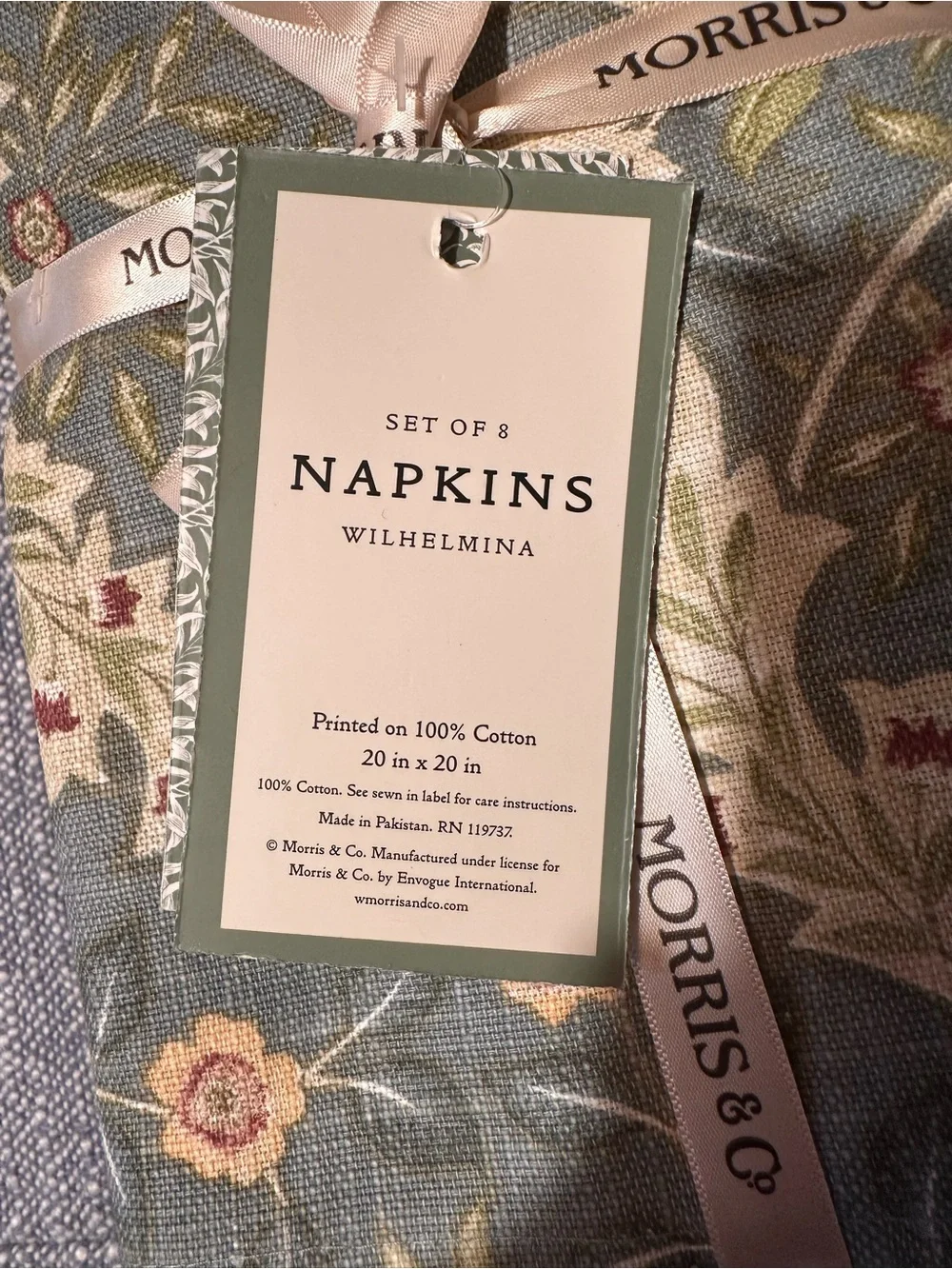 Morris & Co Floral Cotton Napkins set of 8 napkings “Wilhelmina” design